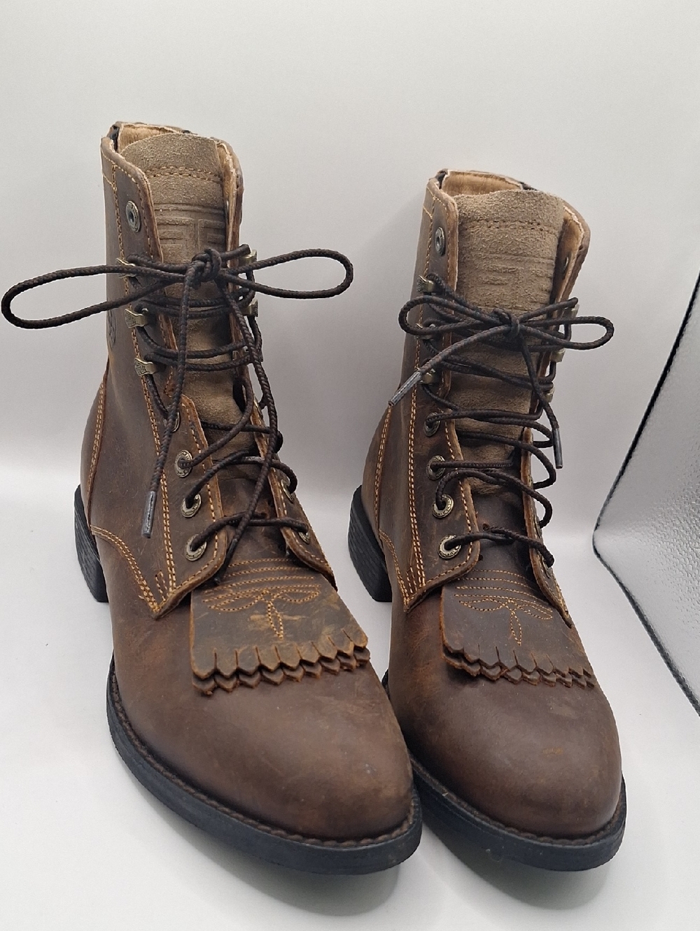 Ariat Brown Leather Lace-Up Kiltie Ankle Boots